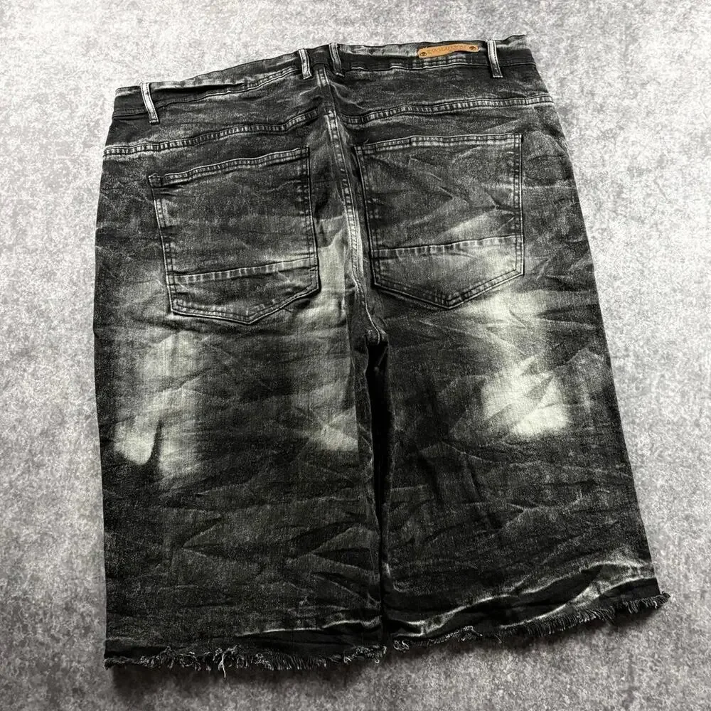 Vintage Evolution In Design Men’s 46 Black Acid Wash Distressed Denim Jorts Y2K